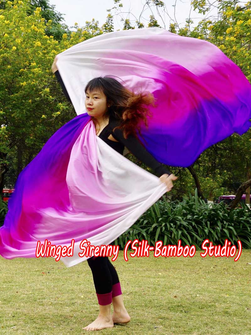 white-light pink-pink-purple 5 Mommes 2.7m*1.4m (3 yds x 55") belly dance silk veil 
