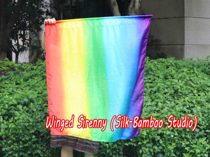 spinning silk flag poi 103cm (40") for Worship & Praise, long side Rainbow