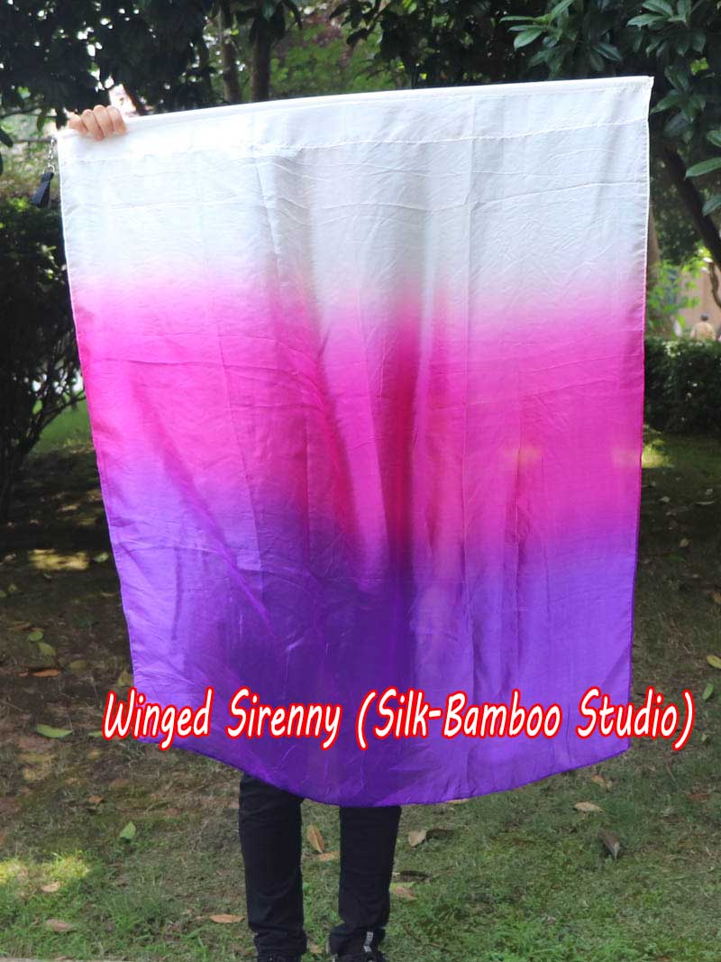 spinning silk flag poi 103cm (40") for Worship & Praise, white-pink-purple