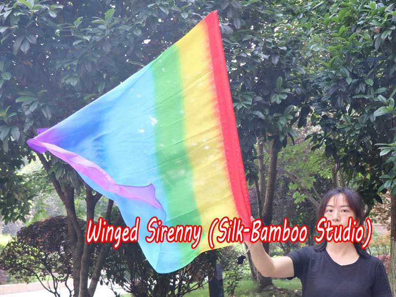spinning silk flag poi 103cm (40") for Worship & Praise, Rainbow