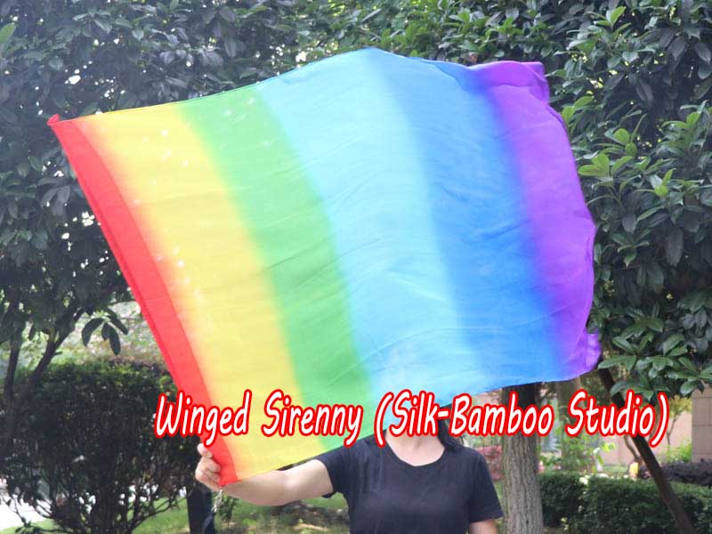 spinning silk flag poi 103cm (40") for Worship & Praise, Rainbow