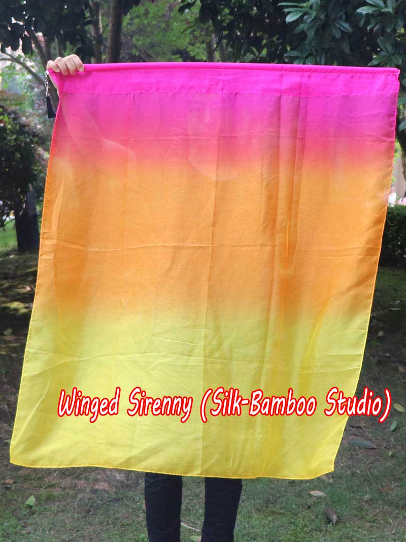 spinning silk flag poi 103cm (40") for Worship & Praise, pink-orange-yellow