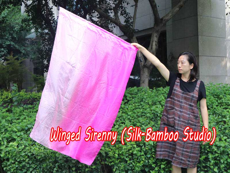 spinning silk flag poi 129cm (51") for Worship & Praise, long side pink fading