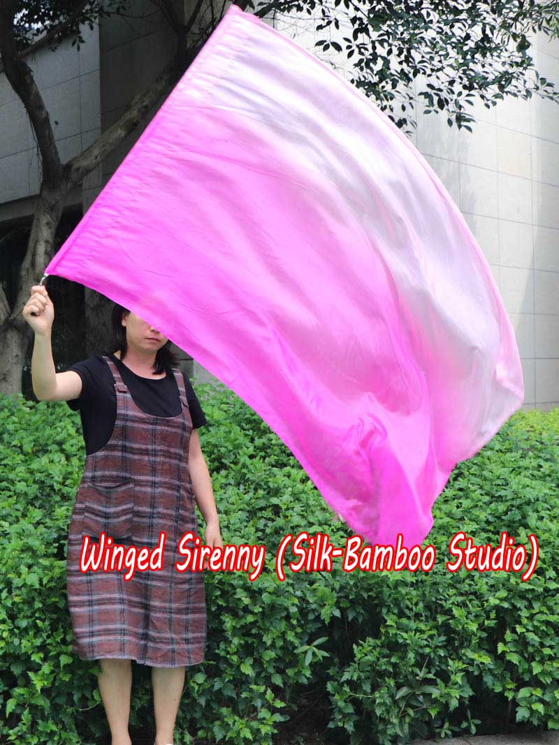 spinning silk flag poi 129cm (51") for Worship & Praise, long side pink fading