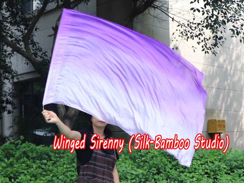 spinning silk flag poi 129cm (51") for Worship & Praise, long side purple fading