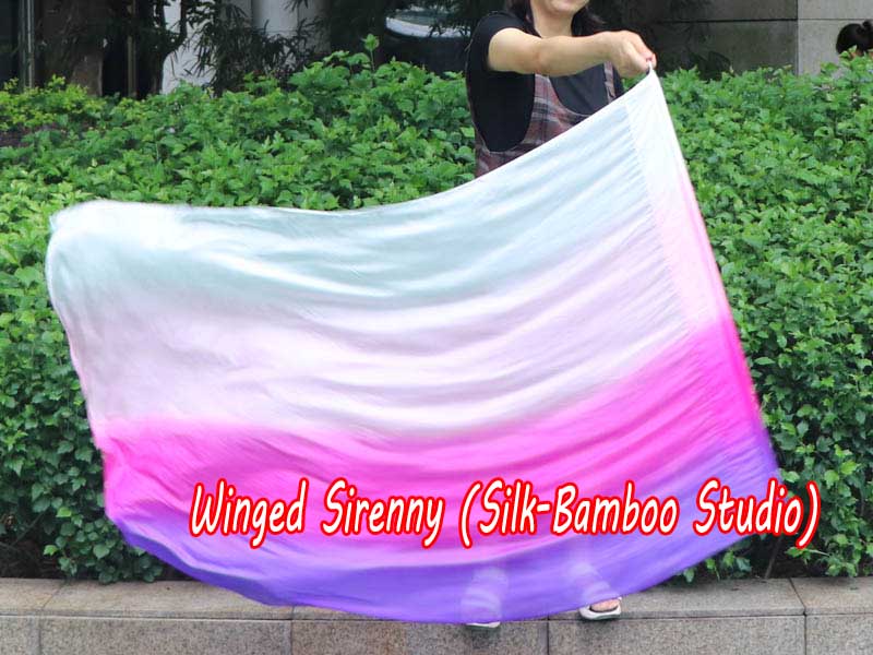 spinning silk flag poi 129cm (51") for Worship & Praise, long side white-pink-purple