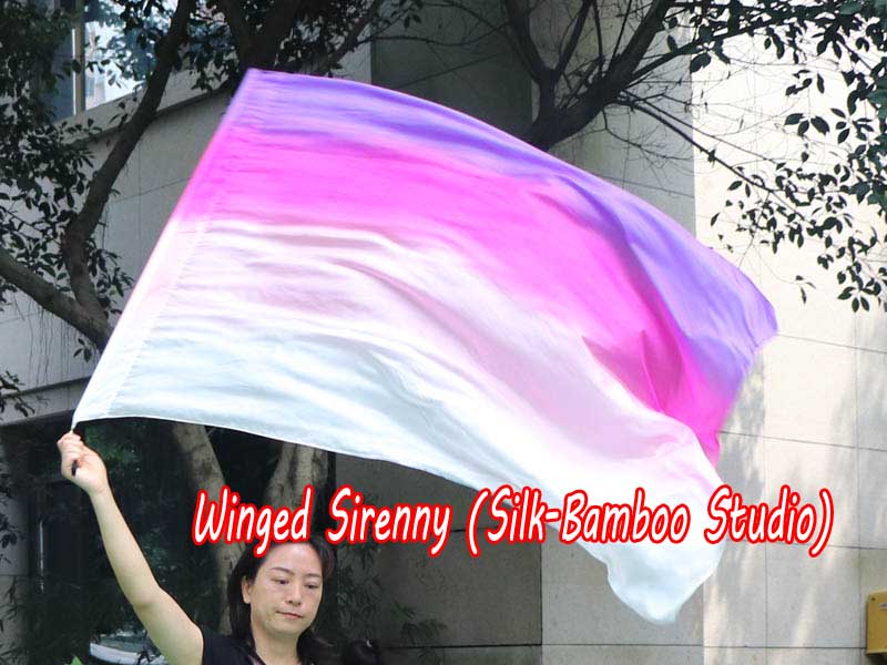 spinning silk flag poi 129cm (51") for Worship & Praise, long side white-pink-purple