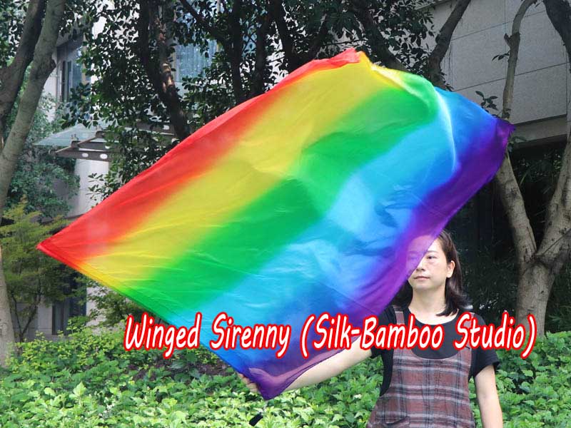 spinning silk flag poi 129cm (51") for Worship & Praise, long side Rainbow