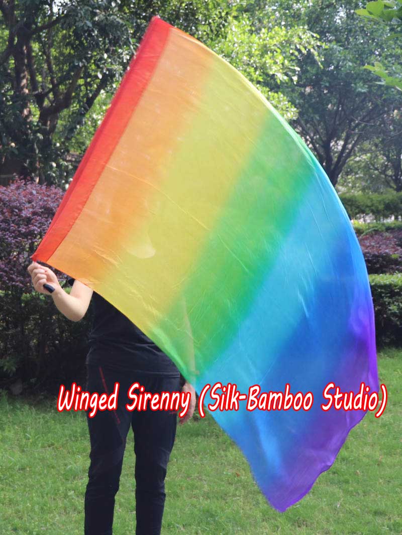 spinning silk flag poi 129cm (51") for Worship & Praise, Rainbow