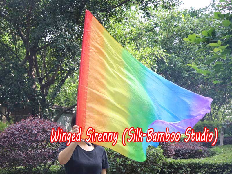 spinning silk flag poi 129cm (51") for Worship & Praise, Rainbow