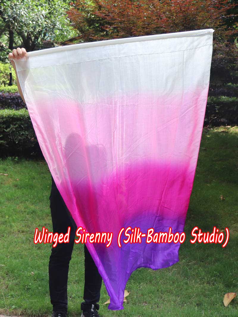 spinning silk flag poi 129cm (51") for Worship & Praise, white-pink-purple