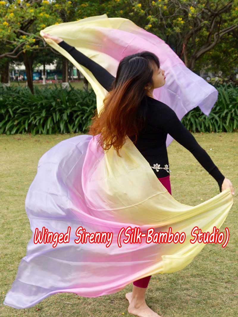 pale (purple-pink-yellow) 5 Mommes pastel belly dance silk veil 