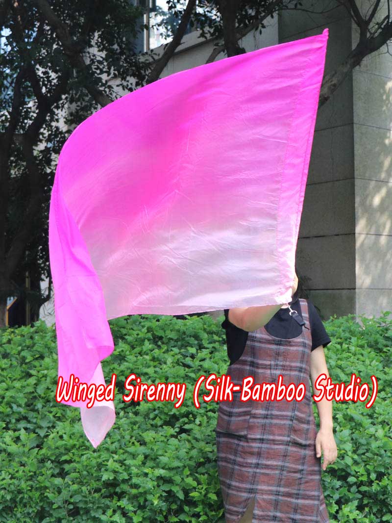 Spinning silk flag poi 174cm (68") for Worship & Praise, long side pink fading