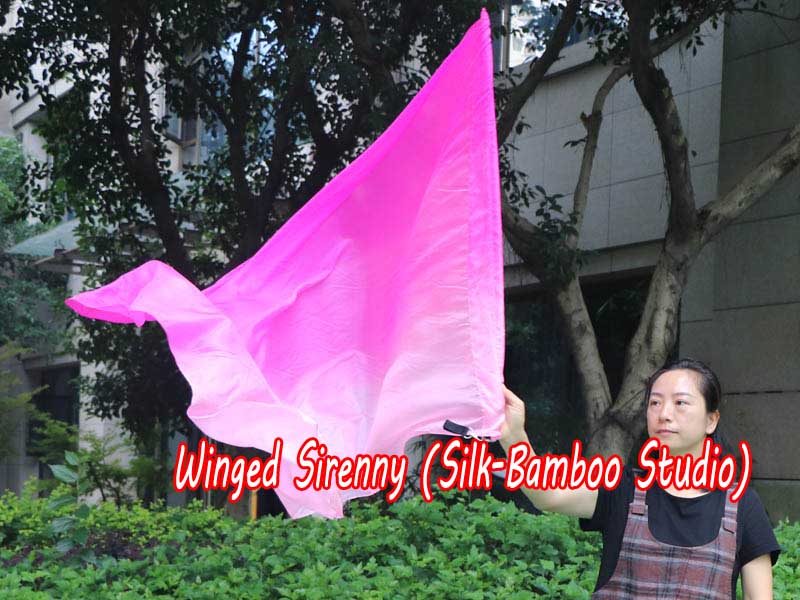 Spinning silk flag poi 174cm (68") for Worship & Praise, long side pink fading