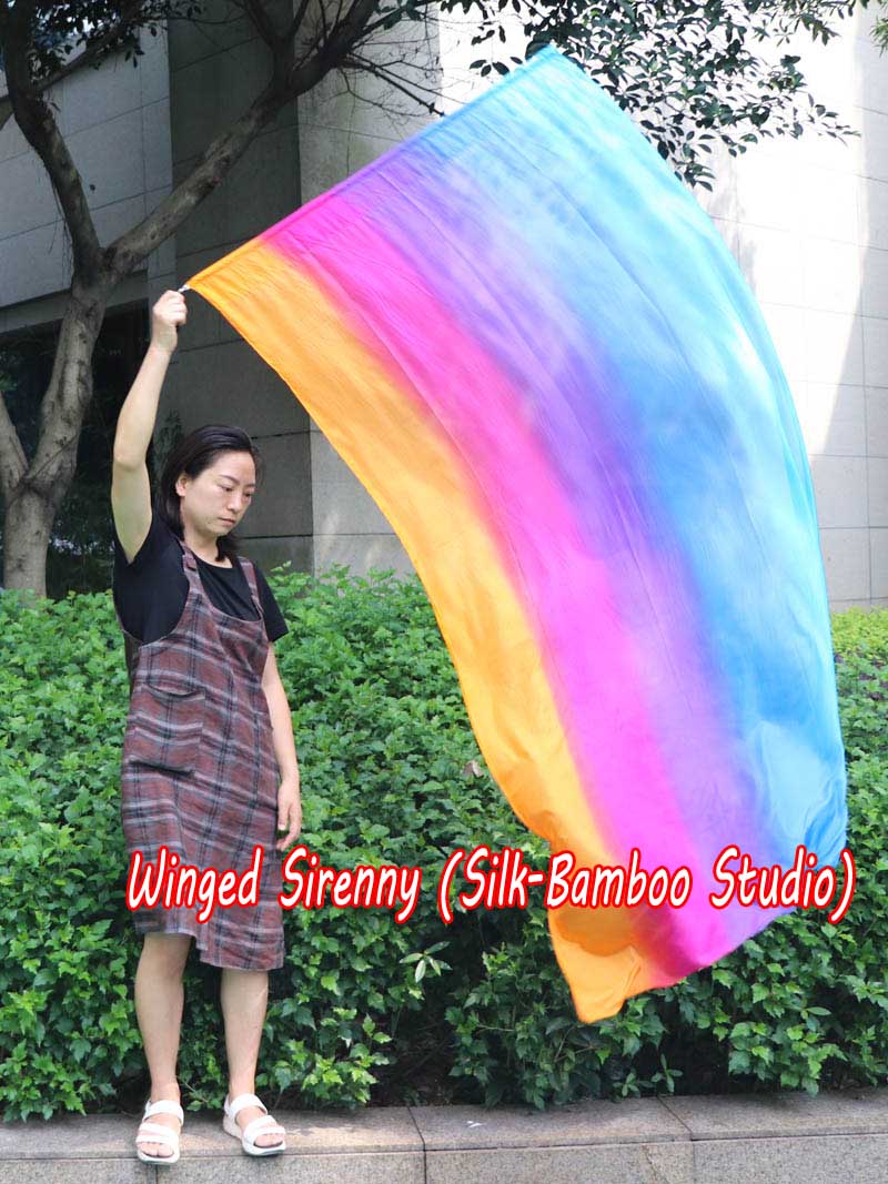 Spinning silk flag poi 174cm (68") for Worship & Praise, long side Iridescence