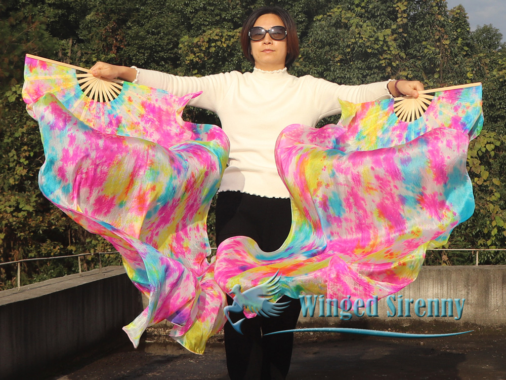 1.5m tie-dye belly dance silk fan veil Flower Feast