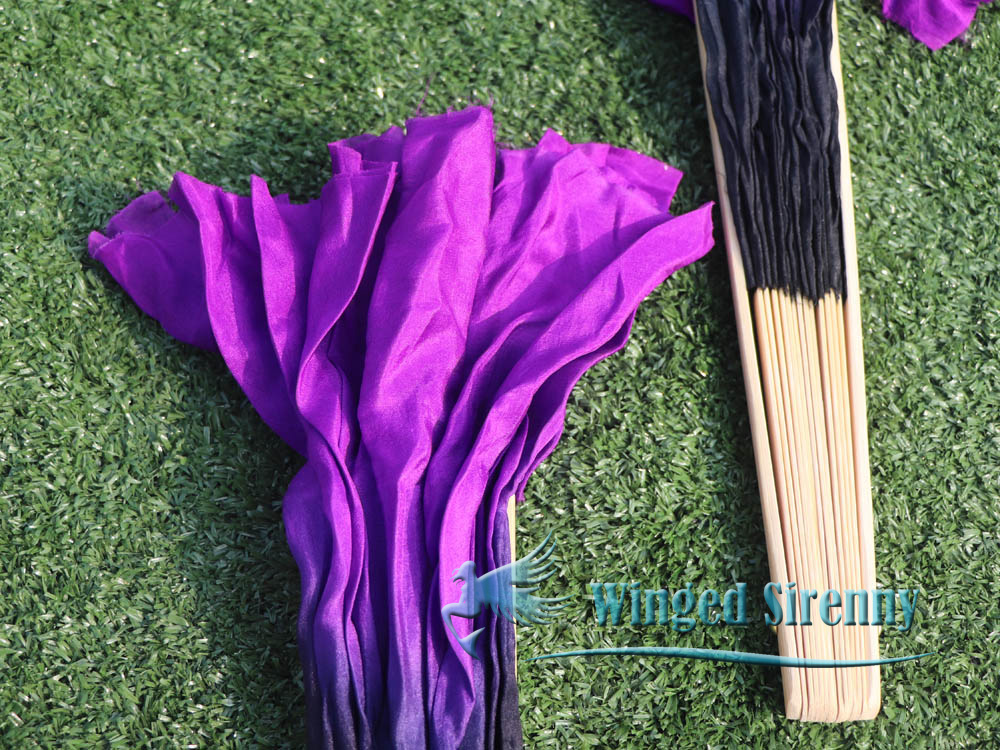 1 Pair Black-purple short Chinese silk dance fan, 10cm (4") flutter