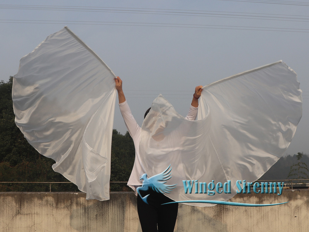 1 pair 180 cm (71") half circle prophetic angel wing silk flags, white