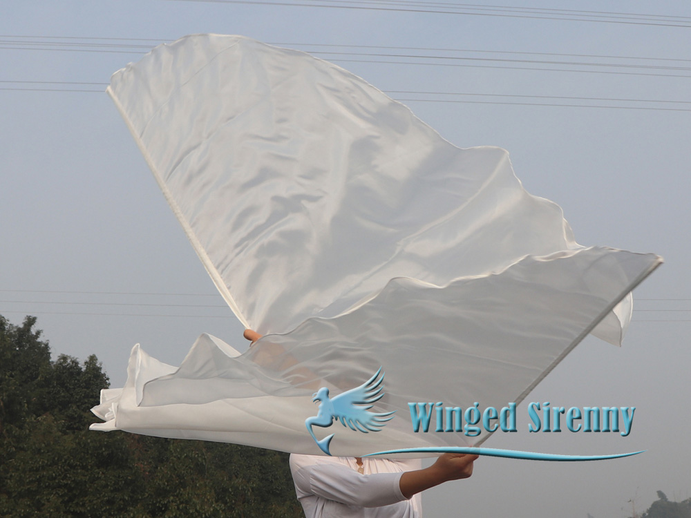 1 pair 180 cm (71") half circle prophetic angel wing silk flags, white