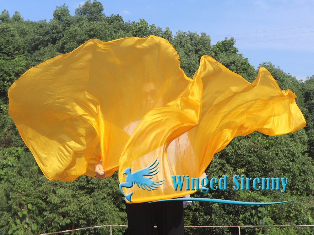1 pair 180 cm (71") half circle prophetic angel wing silk flags, gold
