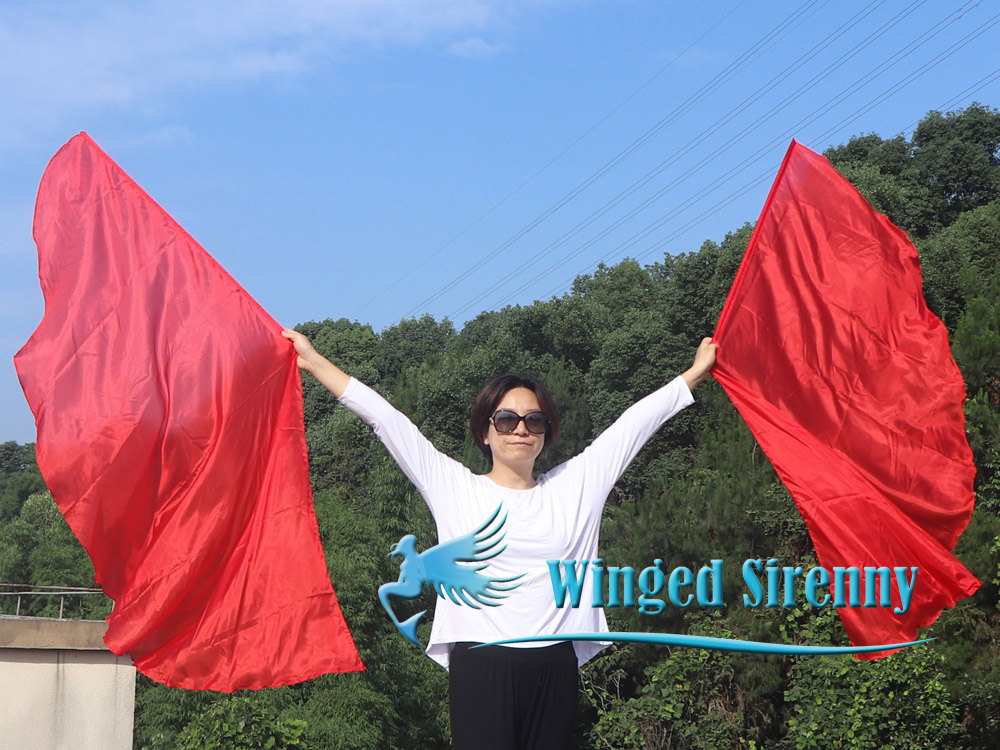 1 pair 180 cm (71") half circle prophetic angel wing silk flags, red