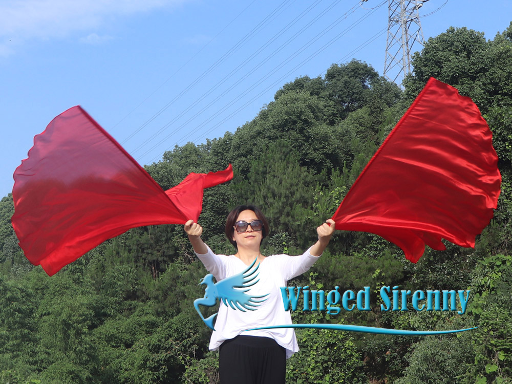 1 pair 180 cm (71") half circle prophetic angel wing silk flags, red