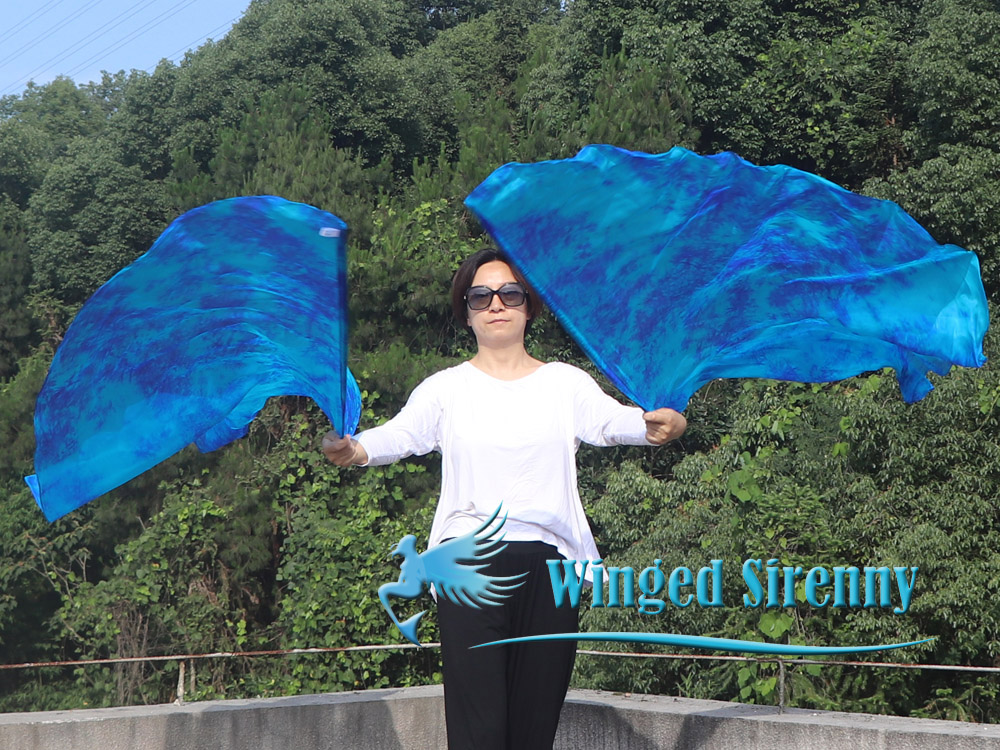 1 pair 180 cm (71") half circle prophetic angel wing silk flags, Blue Moon