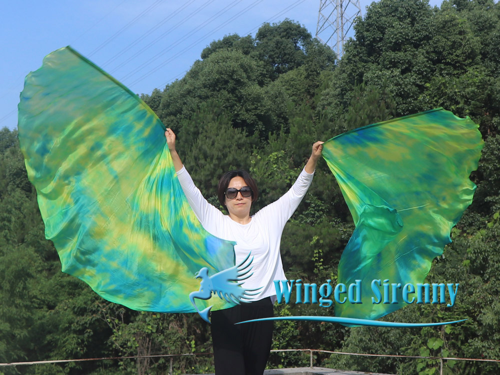 1 pair 180 cm (71") half circle prophetic angel wing silk flags, Breeze