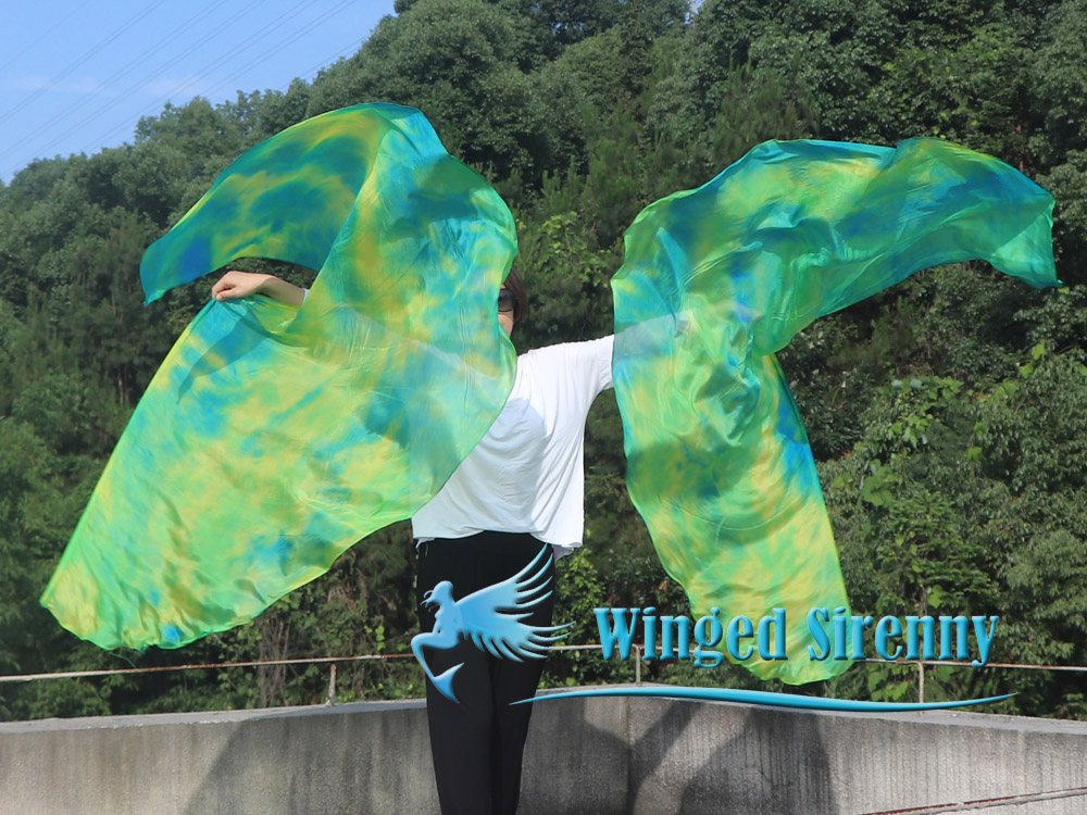 1 pair 180 cm (71") half circle prophetic angel wing silk flags, Breeze