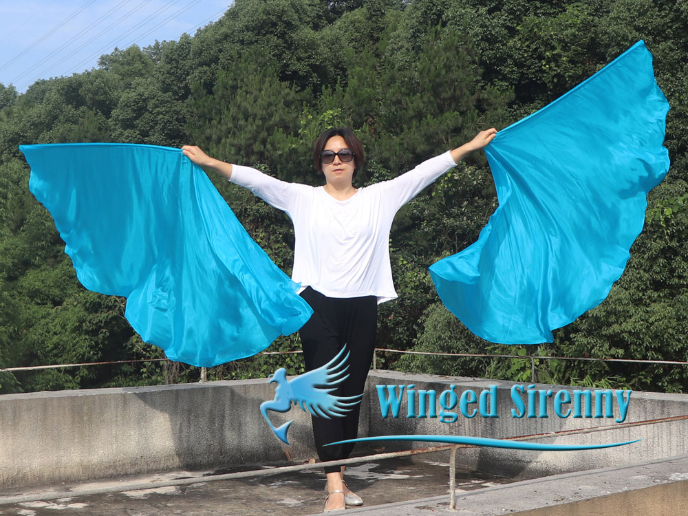 1 pair 180 cm (71") half circle prophetic angel wing silk flags, turquoise