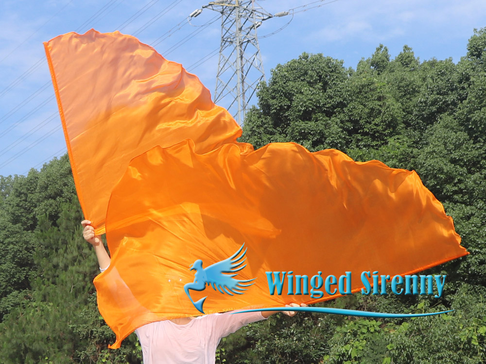 1 pair 180 cm (71") half circle prophetic angel wing silk flags, orange