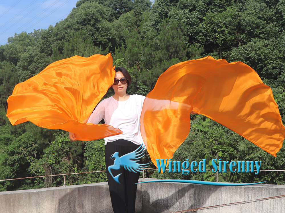 1 pair 180 cm (71") half circle prophetic angel wing silk flags, orange