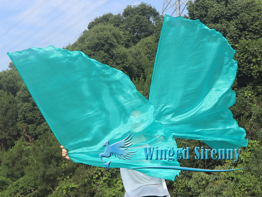 1 pair 180 cm (71") half circle prophetic angel wing silk flags, peacock green