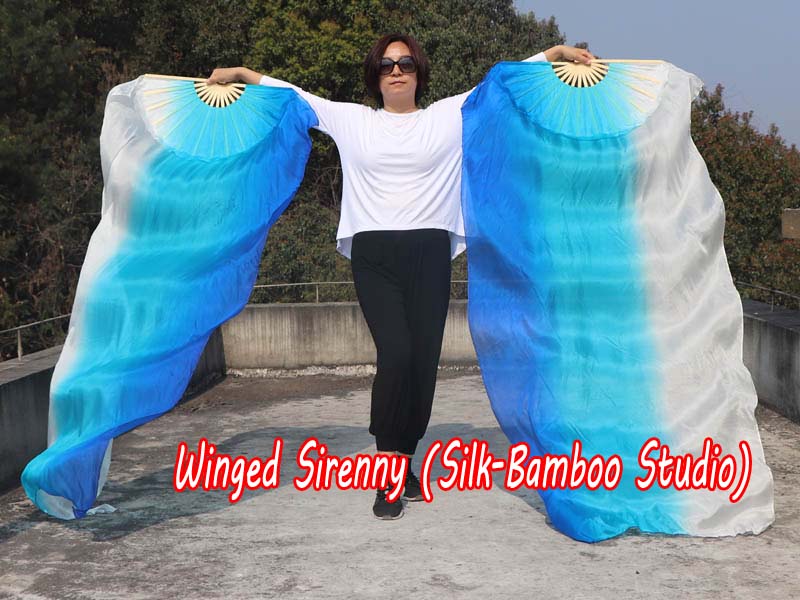 1 pair Grace long stripes 3G belly dance silk fan veil