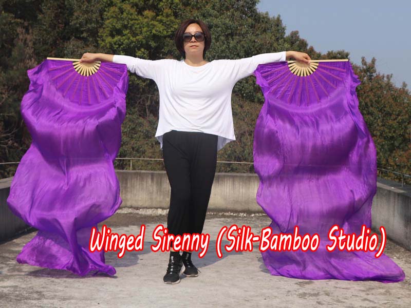 1 pair 1.8m (71") purple belly dance silk fan veils