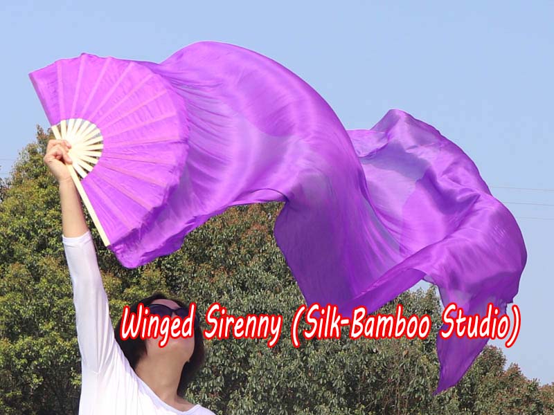 1 pair 1.8m (71") purple belly dance silk fan veils