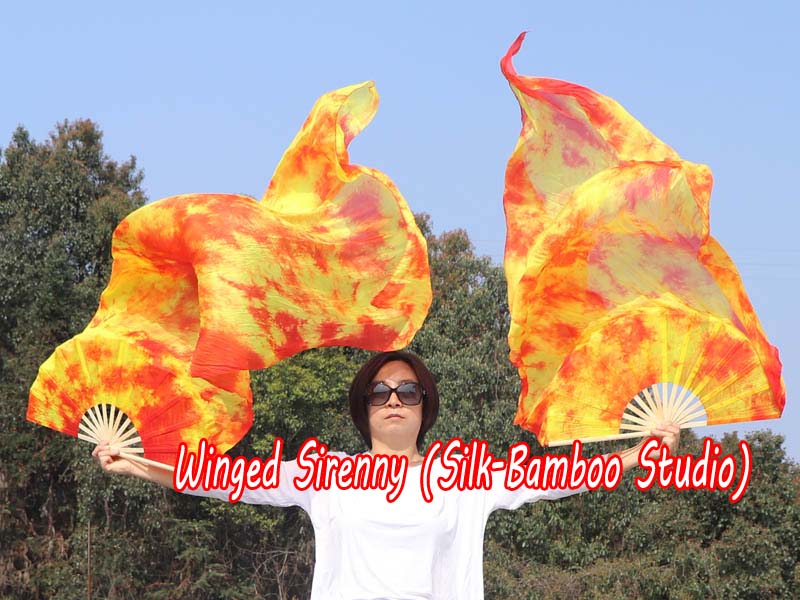 1.5m (59") tie-dye belly dance silk fan veil Flame