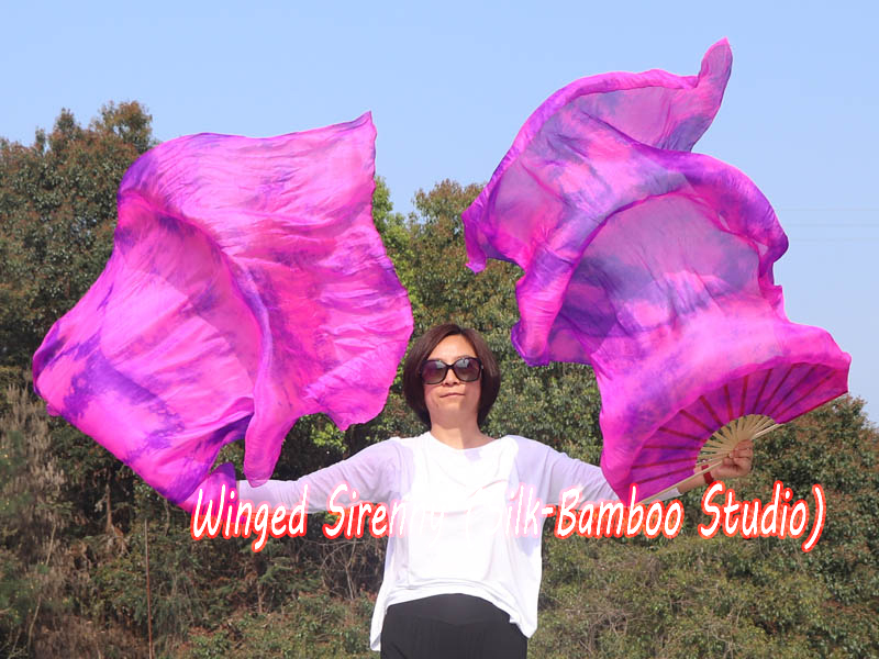 1.5m (59") tie-dye belly dance silk fan veil pink+purple