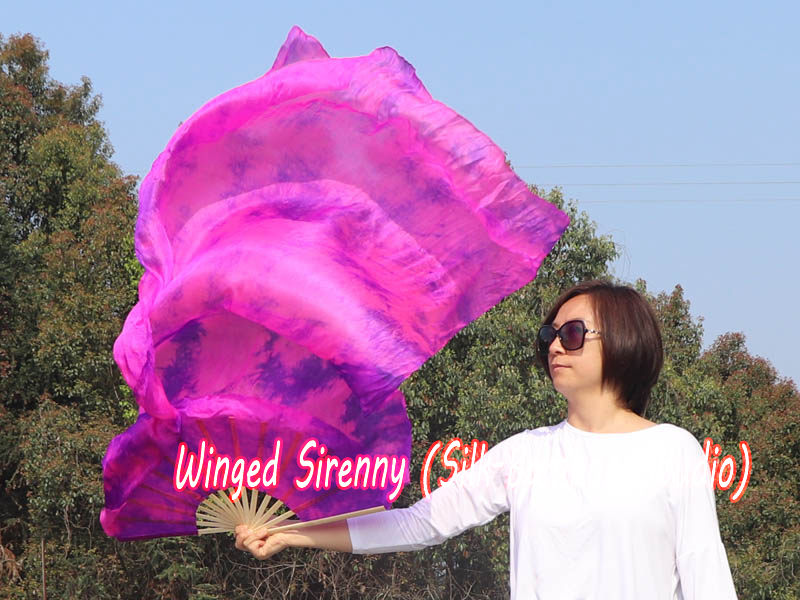 1.5m (59") tie-dye belly dance silk fan veil pink+purple