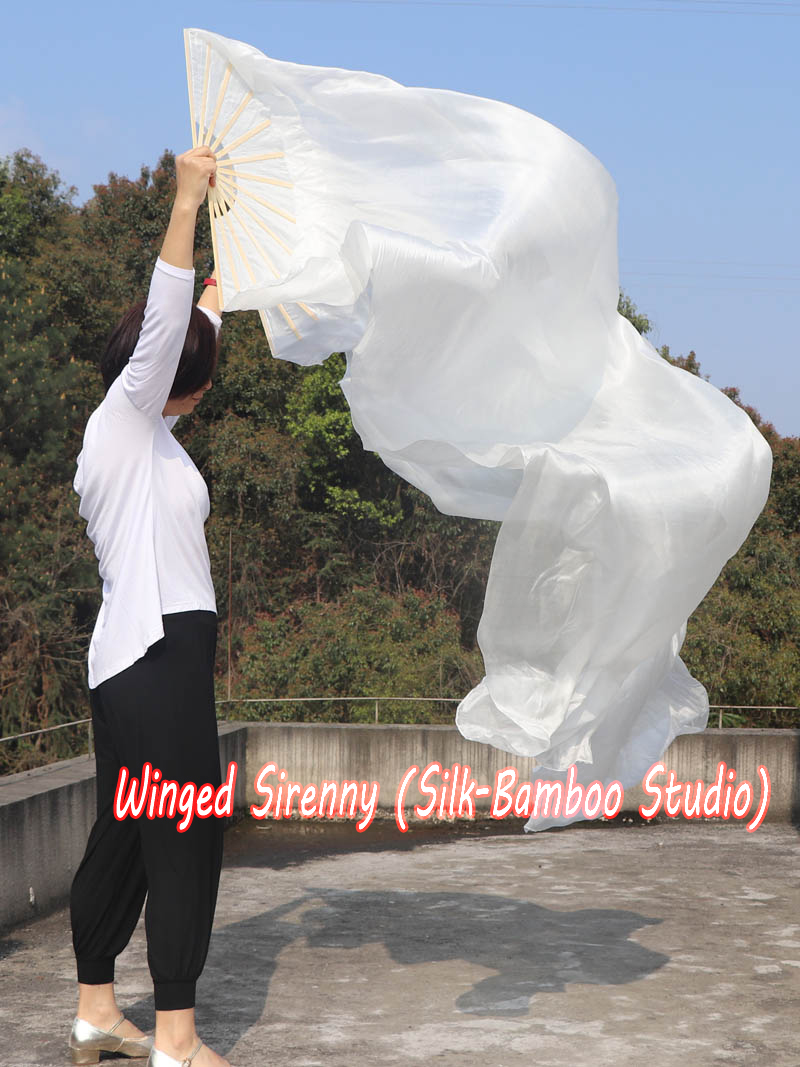 1 Pair 3m (3.3 yds) white belly dance silk fan veils