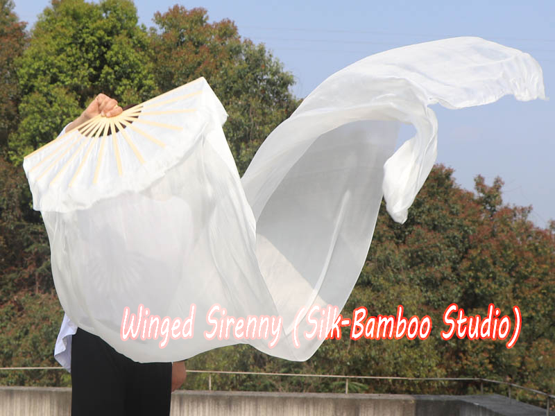1 Pair 3m (3.3 yds) white belly dance silk fan veils