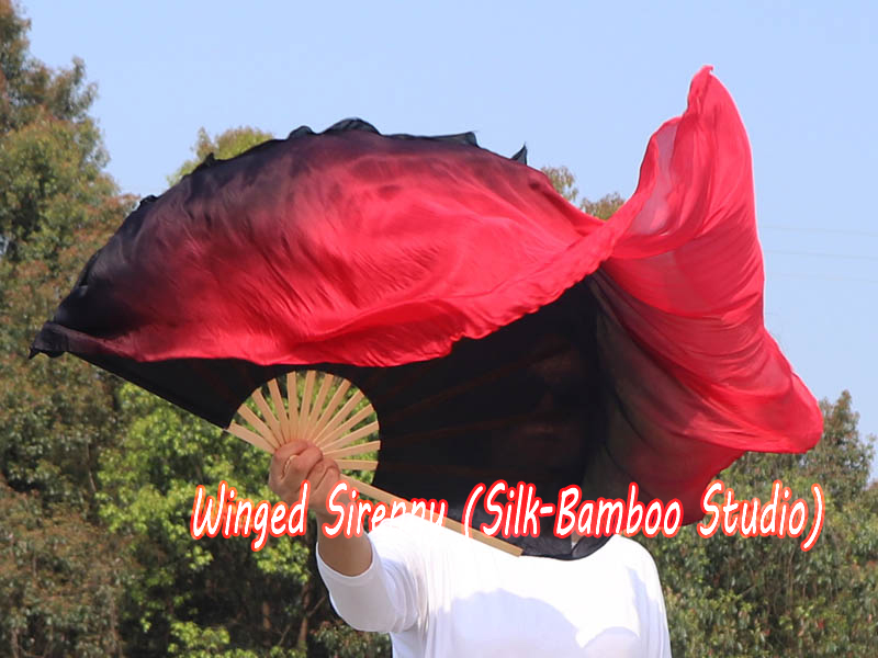 1 PIECE black-red right hand big silk flutter fan
