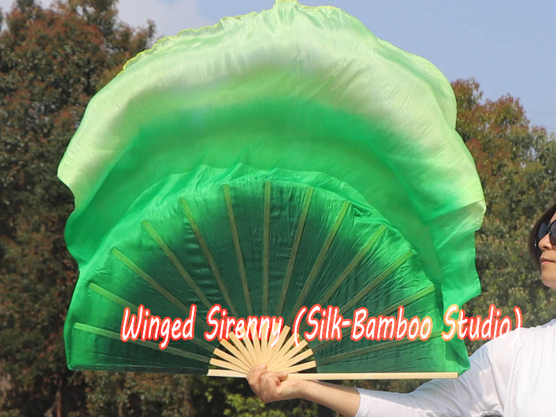 1 PIECE Emerald right hand big silk flutter fan