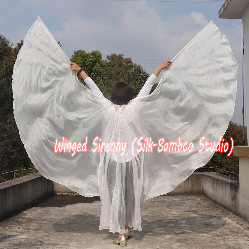 1 pair white 6 Mommes habotai belly dance silk wing