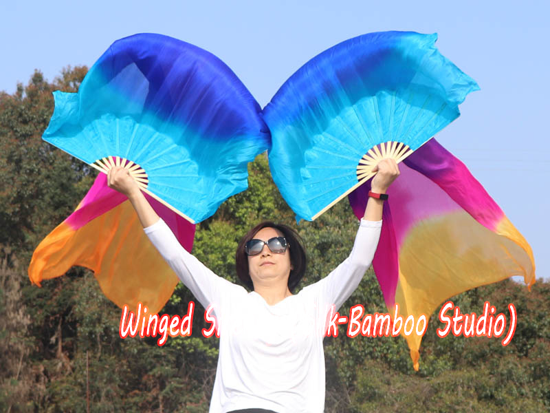 1 pair 1.8m (71") Iridescence belly dance silk fan veils