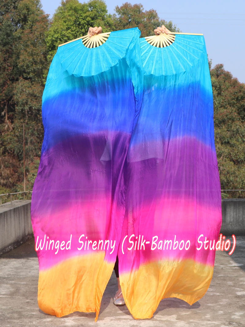 1 pair 1.8m (71") Iridescence belly dance silk fan veils