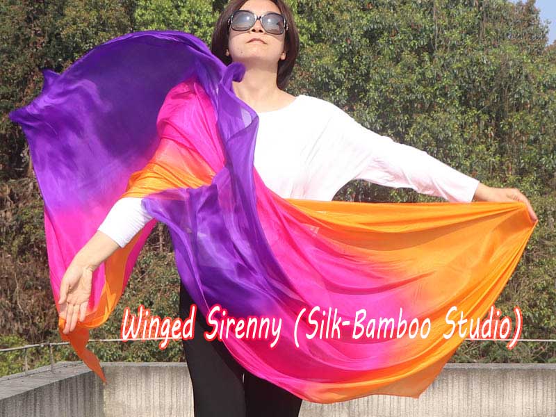 1 piece Golden Violet 5 Mommes colorful belly dance silk veil 