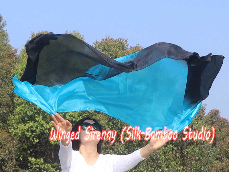 1 piece black-turquoise 5 Mommes colorful belly dance silk veil 