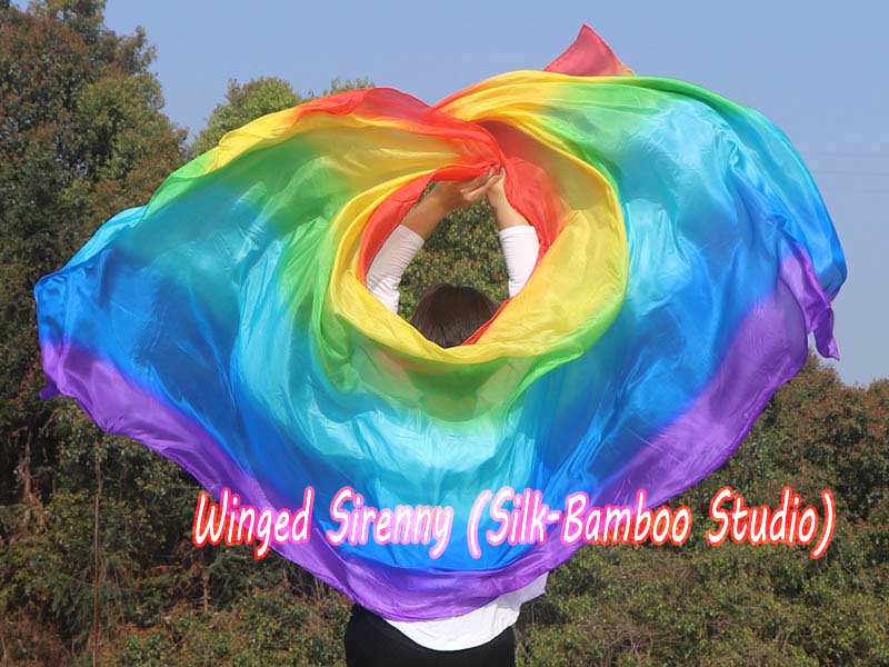1 piece Rainbow 5 Mommes colorful belly dance silk veil 