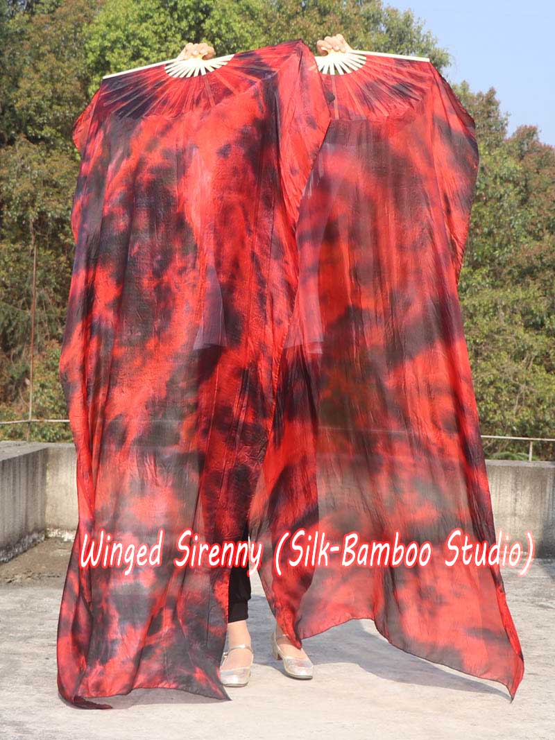 1 pair Lava 3G tie-dye belly dance silk fan veil